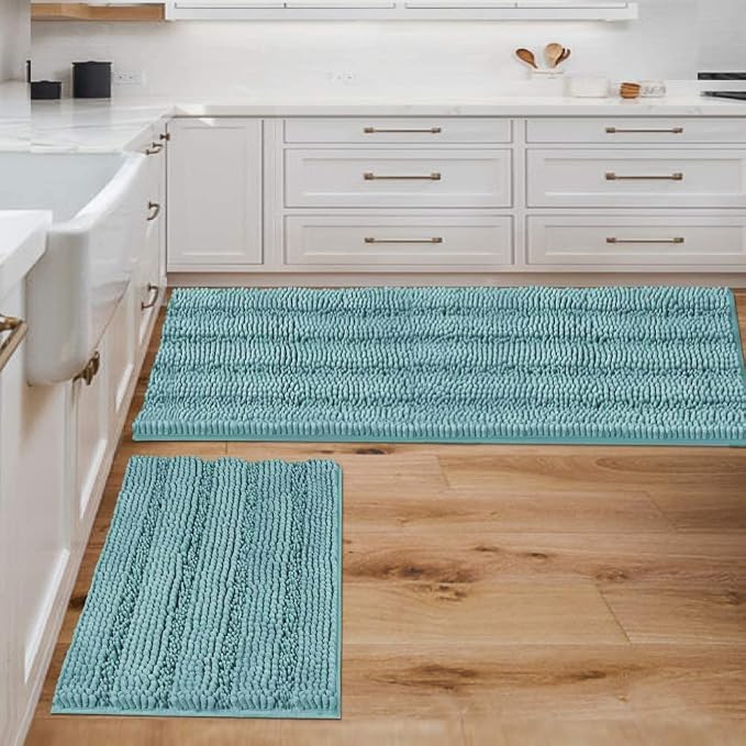 H.VERSAILTEX Bathroom Rugs Bath Mats Sets Super Absorbent Chenille Striped Bath by HVERSAILTEX