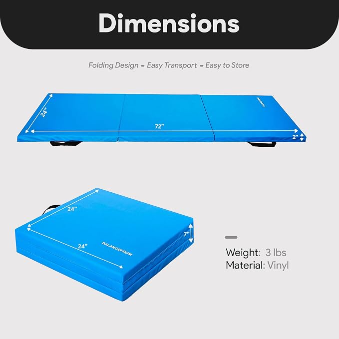 BalanceFrom 6x2 Feet 3-Panel Folding Gymnastics Mat – 2-Inch Thick Pad - Image 3