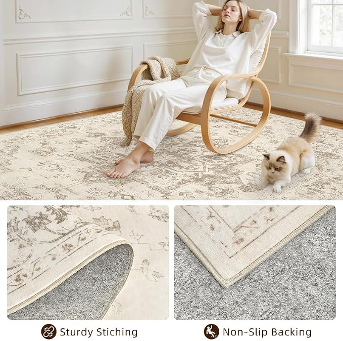 Machine Washable Area Rugs 2x3: Vintage Boho Neutral Washable Rug Indoor Soft - Image 7
