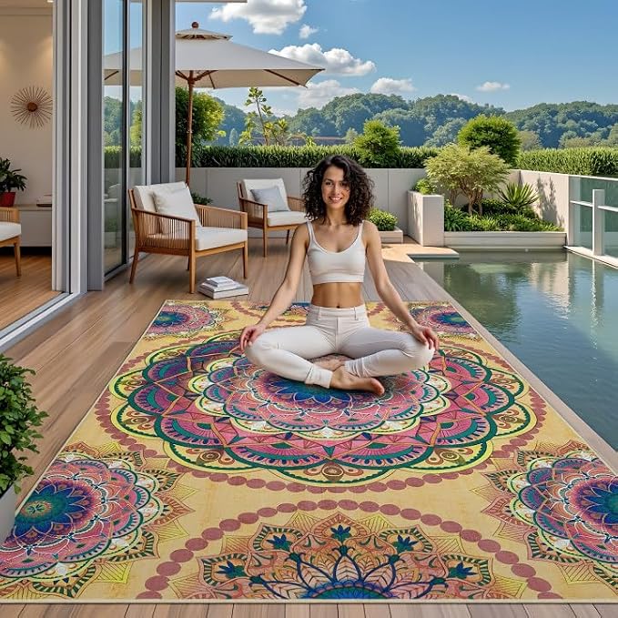 Arenarug Meditation Indoor Outdoor Rug 5x8 ft Mandala Pattern Rug Boho Style - Image 3