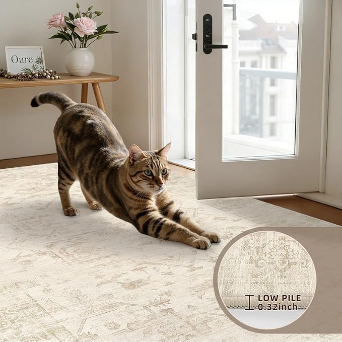 2'6''x8' Hallway Washable Runner Rug: Vintage Boho Neutral Kitchen Rug Soft - Image 5