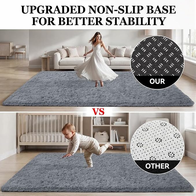 Area Rug for Living Room Bedroom: 6x9 Soft Fluffy Shag Rugs Upgrade Non-Slip - Image 8