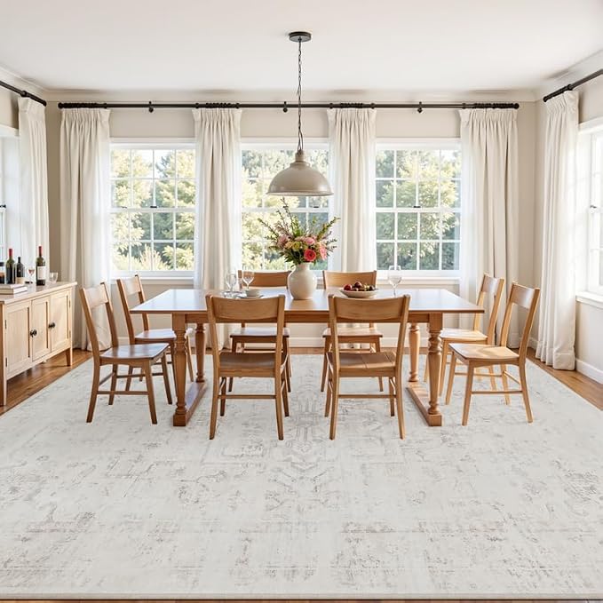 Area Rugs 9x12 Living Room: Vintage Boho Neutral Washable Rug Indoor Soft Large - Image 3