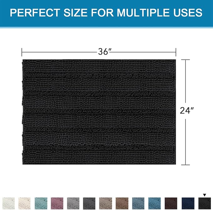 H.VERSAILTEX Bath Mats for Bathroom Non Slip Extra Thick Chenille Striped Bath - Image 2