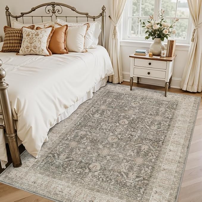 5x7 Area Rugs for Living Room: Vintage Boho Neutral Washable Rug Indoor Soft - Image 2
