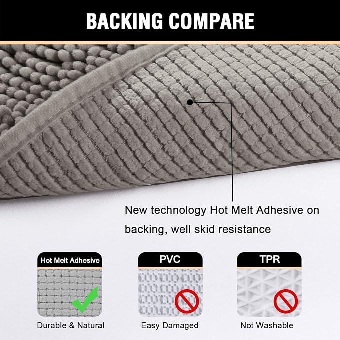 H.VERSAILTEX Chenille Bath Rug Non-Slip Bathroom Rug Shag Shower Mat - Image 6