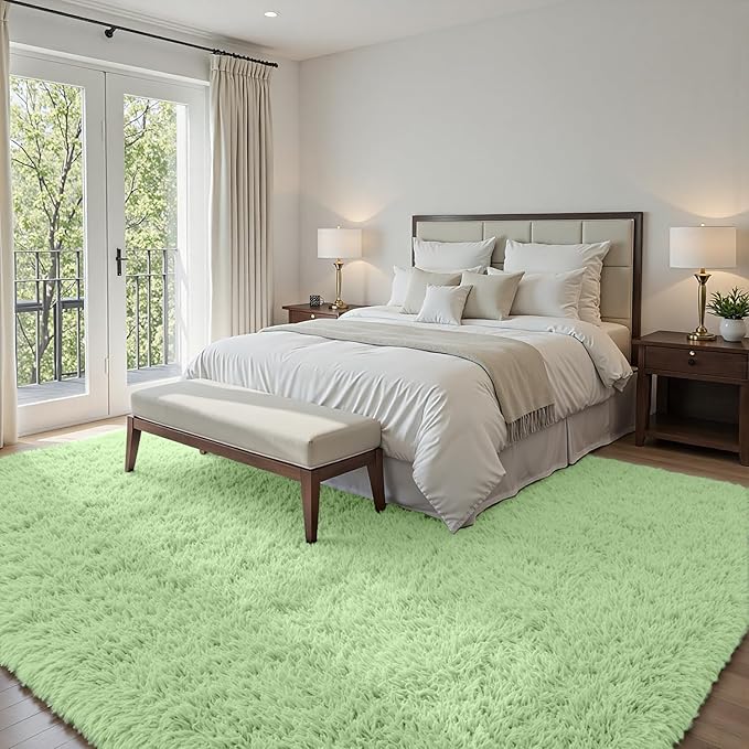 5x7 Area Rugs for Living Room Rug: Soft Fluffy Shag Mint Green Rugs for Bedroom - Image 2