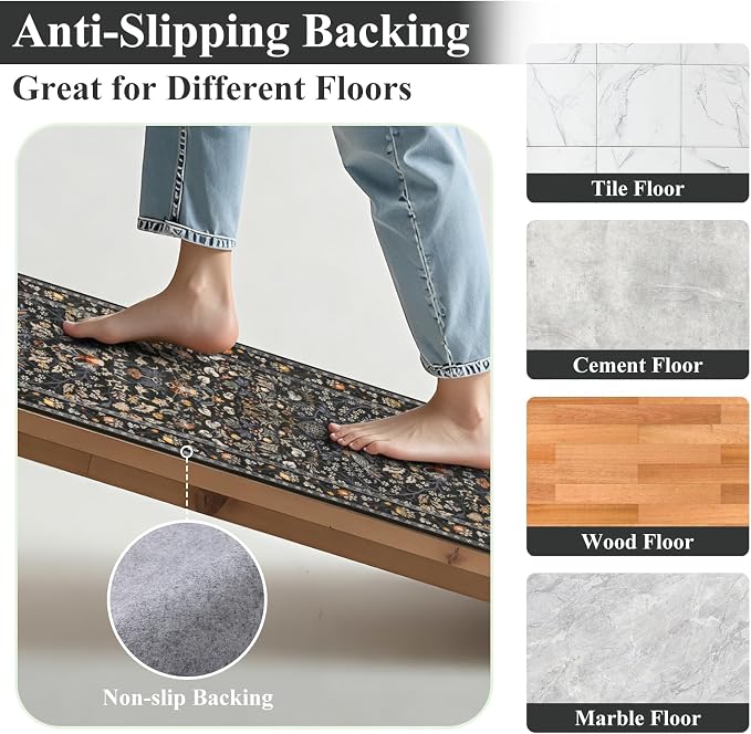 HEBE Washable Hallway Runner Rug 2'x 6' Non Slip Kitchen Rugs Runner, Low Pile - Image 3