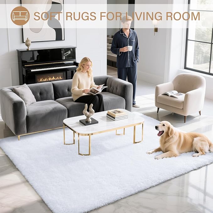 BENRON Fluffy White Rugs for Living Room Bedroom 4x6, Soft Plush Fuzzy Shaggy - Image 2