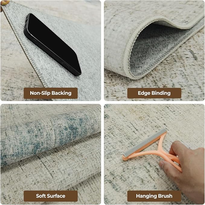 8x10 Washable Rugs, Ultra Soft Faux Wool Retro Carpets, Non Slip Backing - Image 3