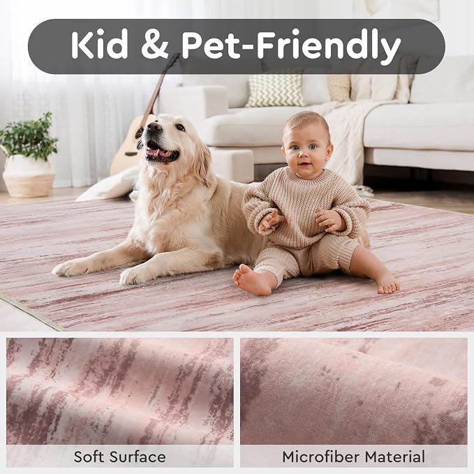 tchdio Pink Rug-5x7 Area Rugs for Living Room, Ultra Soft Washable Rugs for - Image 4
