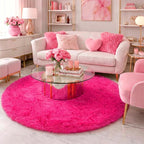 Hot Pink Small Round Rug 3Ft for Girls Bedroom, Fluffy Circle Area Rugs for - Image 5