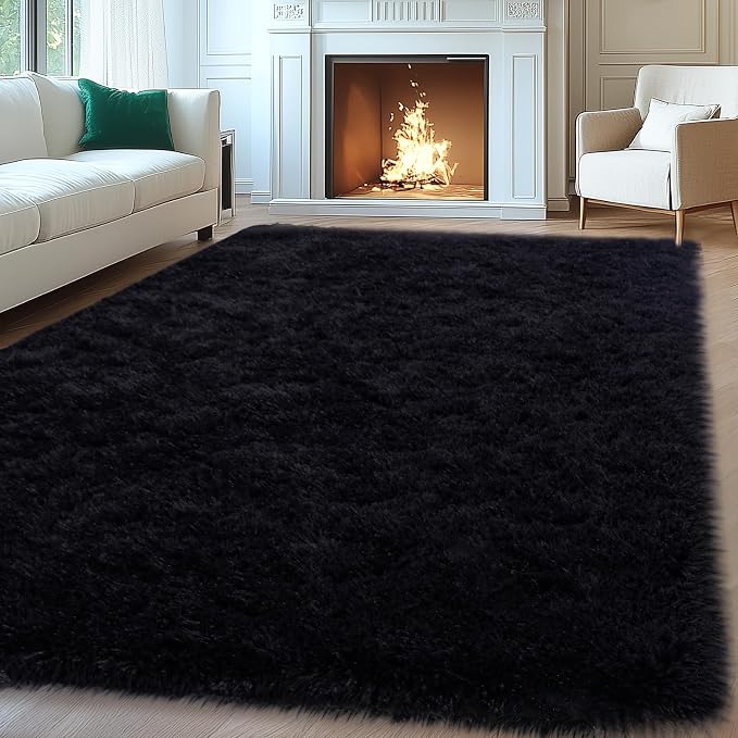 Mugorn 8x10 Area Rugs for Living Room, Large Fluffy Black Rugs for Bedroom by MUGORN