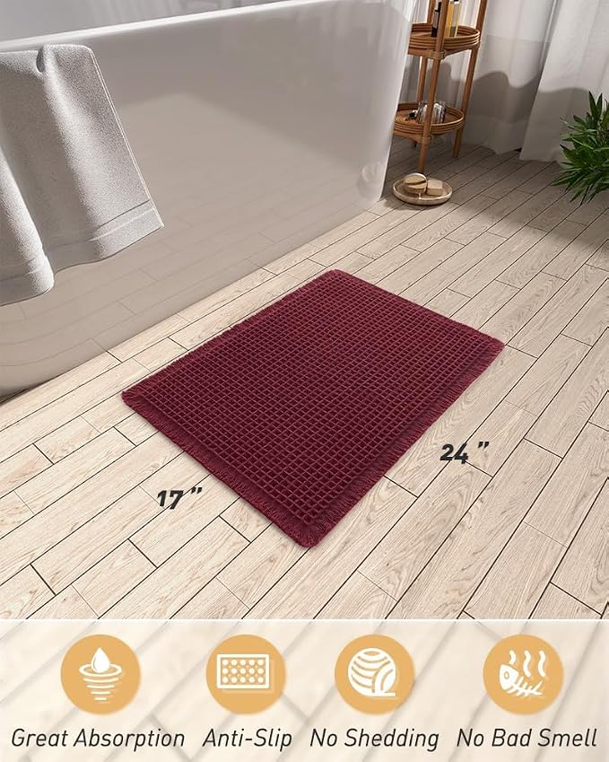 AMOAMI Upgraded Waffle Bath Mat, Super Absorbent Non Slip Bath Mats - Image 2