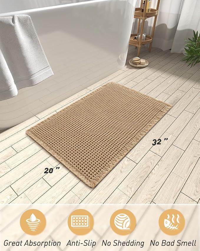 AMOAMI Upgraded Waffle Bath Mat, Super Absorbent Non Slip Bath Mats - Image 2