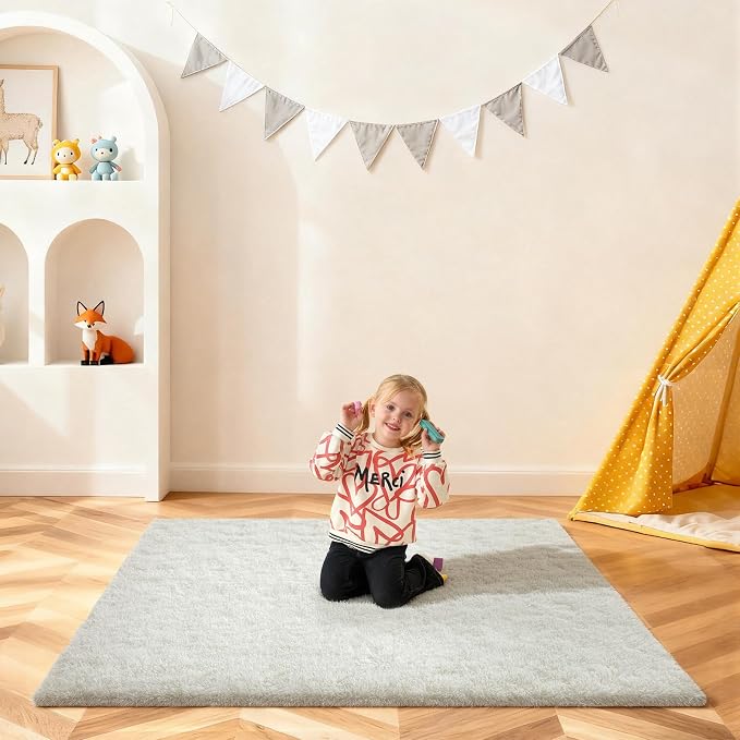 Cream White Rugs for Bedroom, 4x6 Fluffy Area Rugs for Living Room, Small Fuzzy by Unknown
