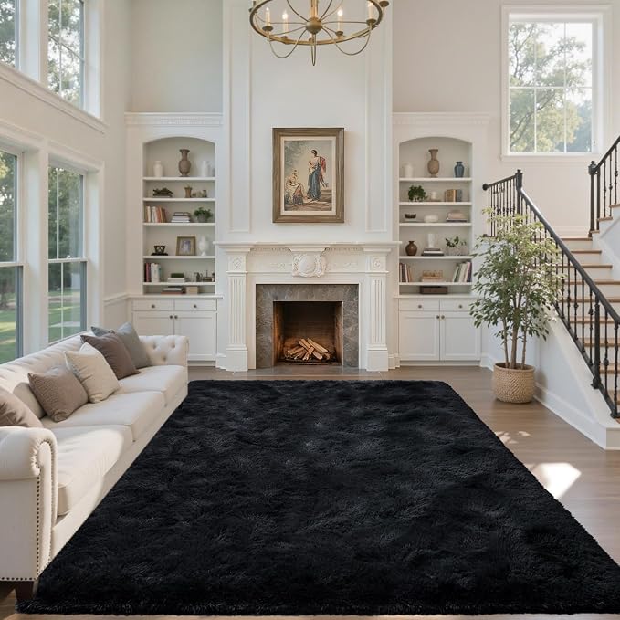 5x7 Black Area Rugs for Living Room, Large Fluffy Shag Bedroom Rugs Non-Slip - Image 2