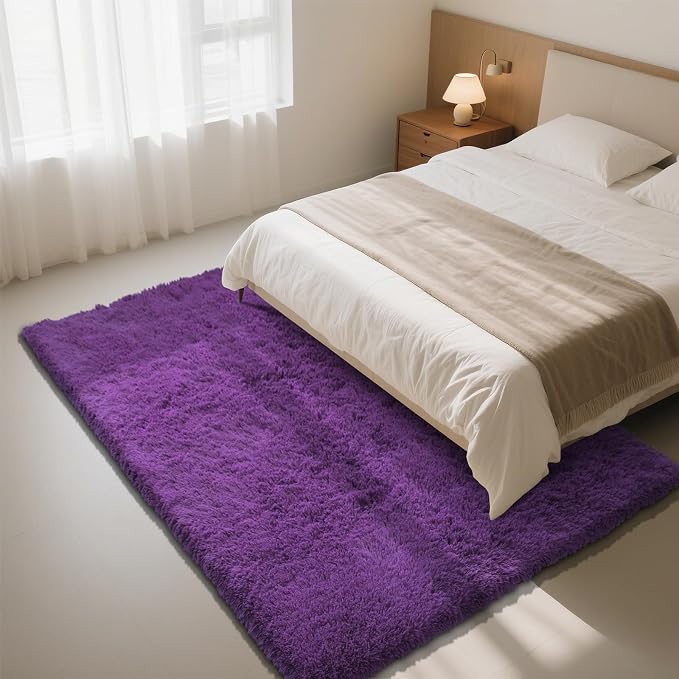 Purple Fluffy Rug Shag Area Rug, 5x8 Area Rugs - Image 3