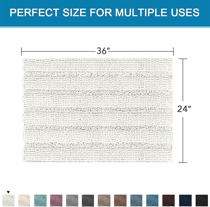 H.VERSAILTEX Bath Mats for Bathroom Non Slip Extra Thick Chenille Striped Bath - Image 2