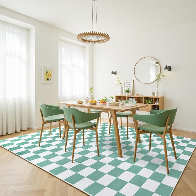 Terrug Green and White Checkered Rug - Image 4