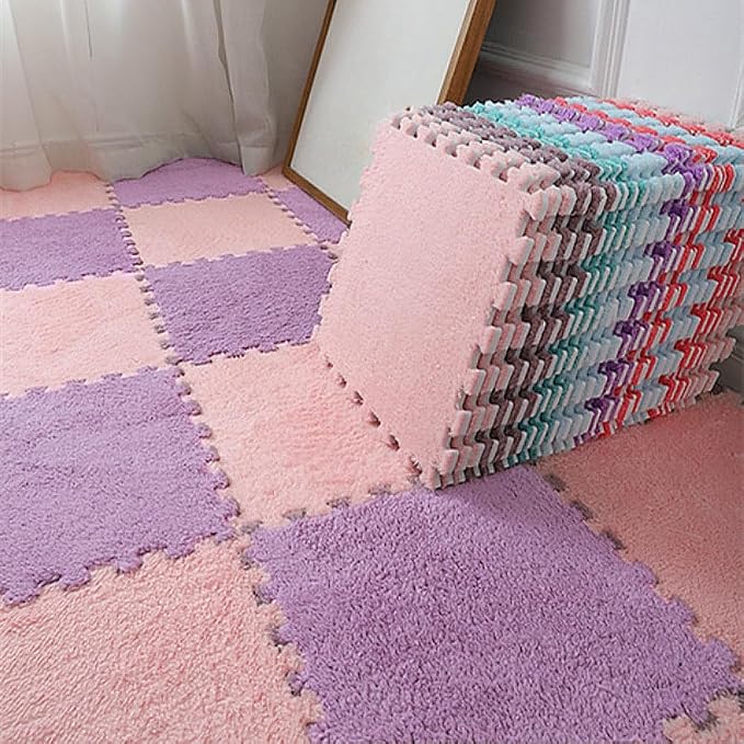 12pcs Carpet Squares Puzzle Floor Mat, Plush Interlocking Carpet Tiles - Image 2