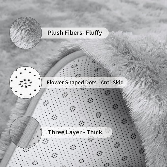 FlyDOIT Large Area Rugs for Living Room, 4x6 Feet Tie-Dyed Light Grey Shaggy - Image 6