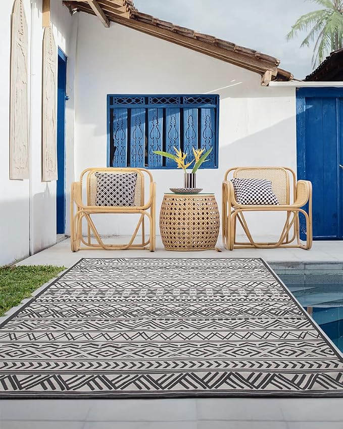 Outdoor Rug Carpet 4x6 ft, Flatweave Textured Outdoor Patio Rug Non Slip Indoor - Image 4