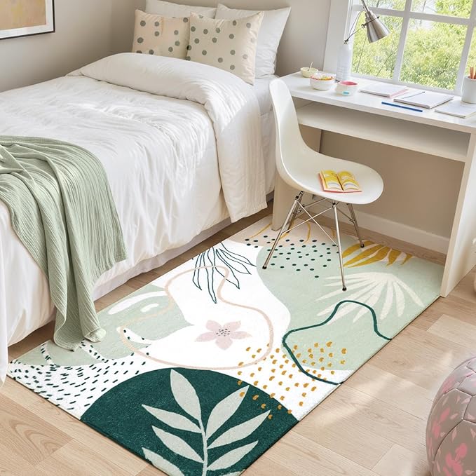 Lahome Green Botanical Print Small Throw Rugs Modern Abstract Non-Slip 3x5 - Image 3