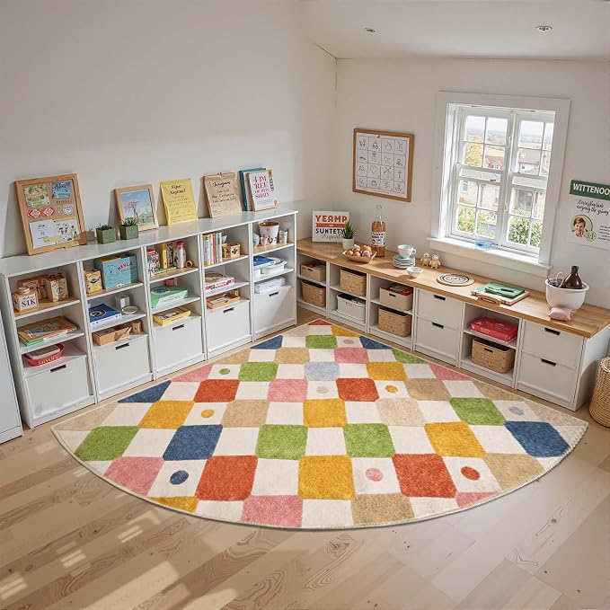 jinchan Macy Kids Rug for Classroom 7ft Radius Corner Washable Area Rug Modern by JINCHAN