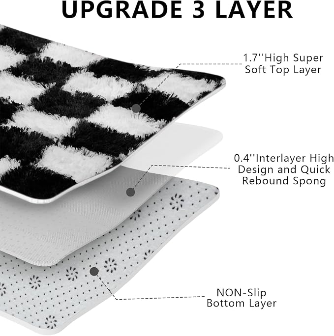 Checkered Area Rugs for Bedroom Living Room, 6x9 Black and White Fluffy Soft - Image 6