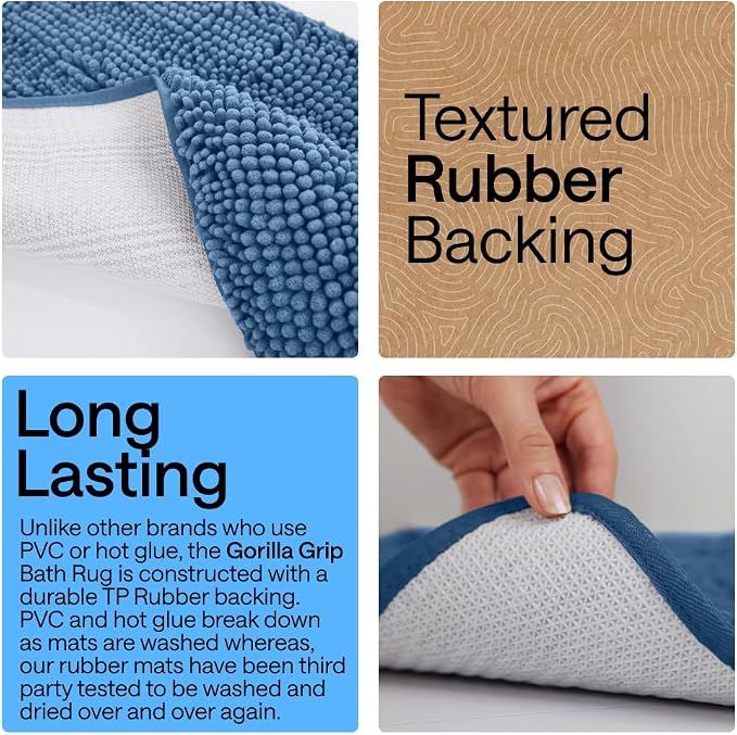 GORILLA GRIP Bath Rug Mat 48x17, Thick Soft Absorbent Chenille, Quick Dry - Image 3