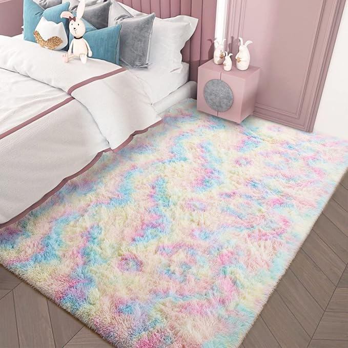 AROGAN Soft Rainbow Area Rugs for Girls Room 4x6 Feet, Fluffy Girls Bedroom Rugs - Image 7