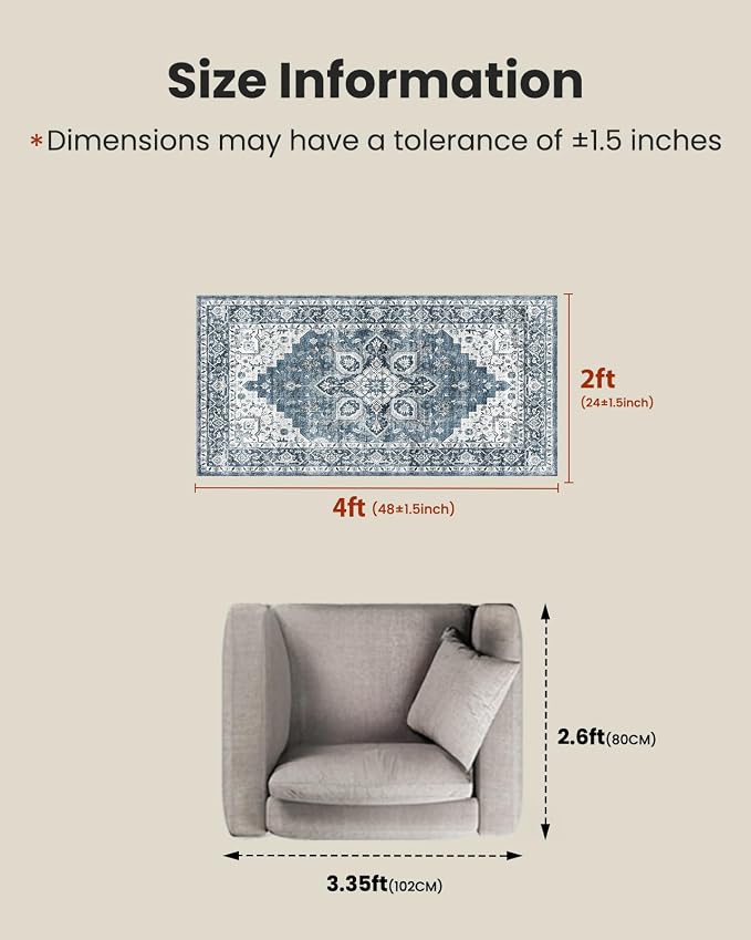 AMADA HOMEFURNISHING 2x4 Washable Area Rug, Low-Profile Entryway Rug - Image 2