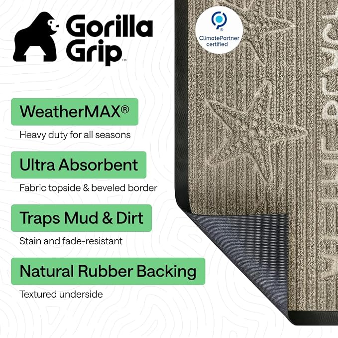 GORILLA GRIP 100% Waterproof All-Season WeatherMAX Doormat, US Designed Natural - Image 2