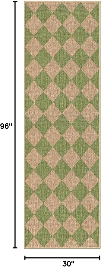 Lahome Colette Checkered Green Runner Rug, 2x8 Carpet Runners - Image 2