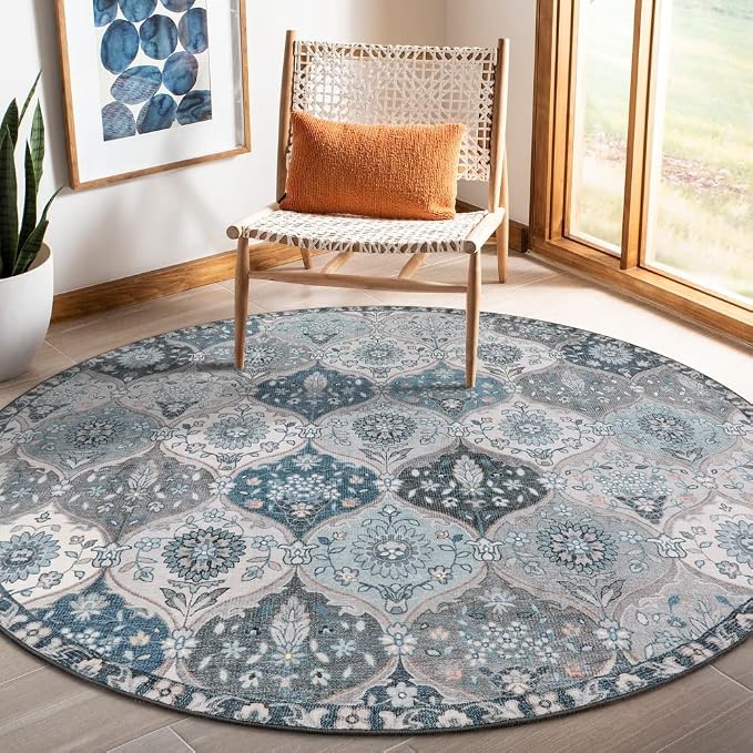 Lahome Moroccan Trellis Round Rug, Faux Wool, Machine Wash, Non-Slip Backing by Lahome