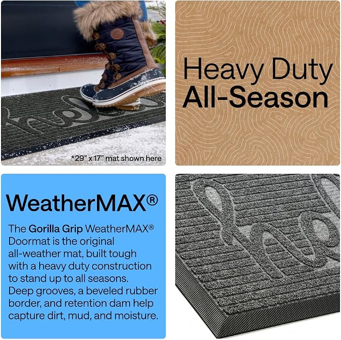 GORILLA GRIP 100% Waterproof All-Season WeatherMAX Doormat, US Designed Natural - Image 4