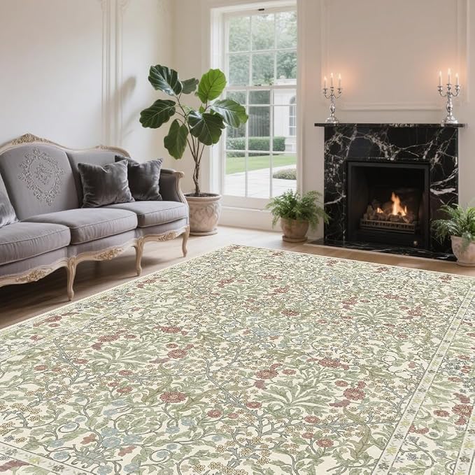 Vintage Light Green Living Room Rug, 6x9 Washable Area Rugs by Unknown