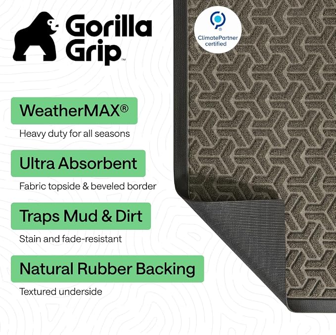 GORILLA GRIP 100% Waterproof All-Season WeatherMAX Doormat, US Designed Natural - Image 3