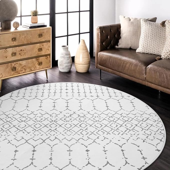 Lahome Moroccan Round Area Rug 5Ft Machine Washable Soft Round Bedroom Rugs - Image 7