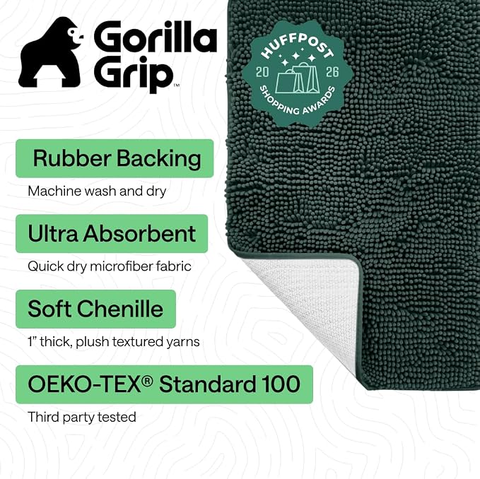 GORILLA GRIP Bath Rug Mat 36x24, Thick Soft Absorbent Chenille, Quick Dry - Image 2