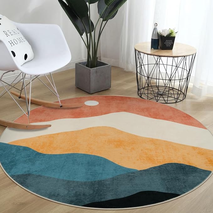 6 ft Abstract Round Rugs for Bedroom, Washable Non-Slip Circle Rug, Soft - Image 7