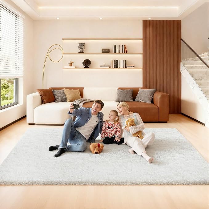 6x9 Area Rugs for Living Room, Large Fluffy Cream White Rugs for Bedroom by Unknown