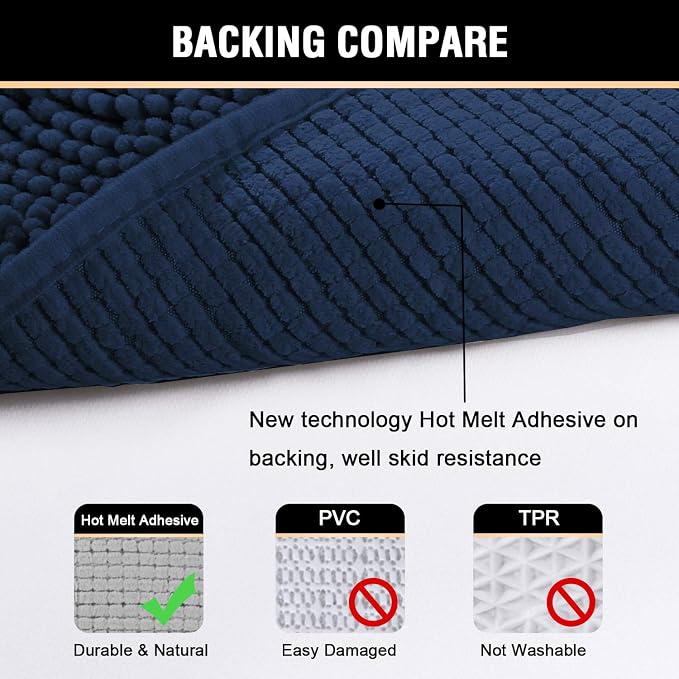 H.VERSAILTEX Navy Bath Mat for Bathroom, Microfiber Bath Rugs Chenille Floor - Image 6
