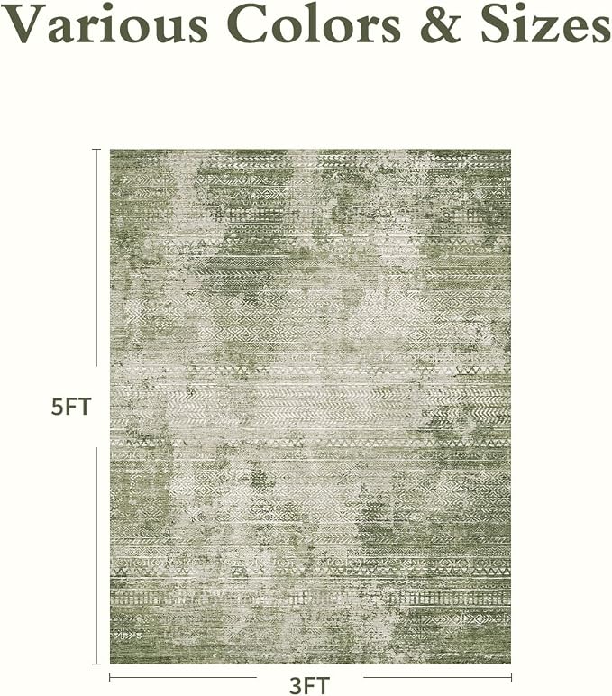 3 x 5 Rug Small Non Slip Machine Washable Rug Distressed Abstract Soft Indoor - Image 2
