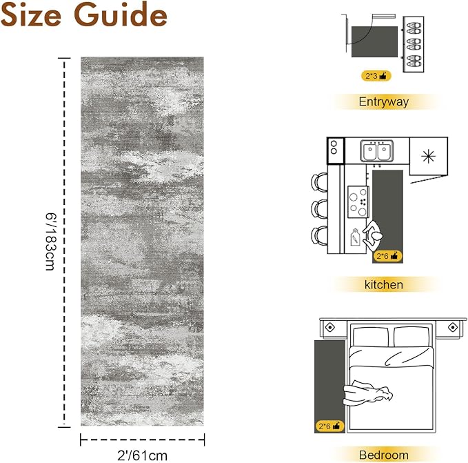 2x6 Ft Washable Runner Rug, Non-Slip Low Pile Hallway Kitchen Area Rug - Image 2