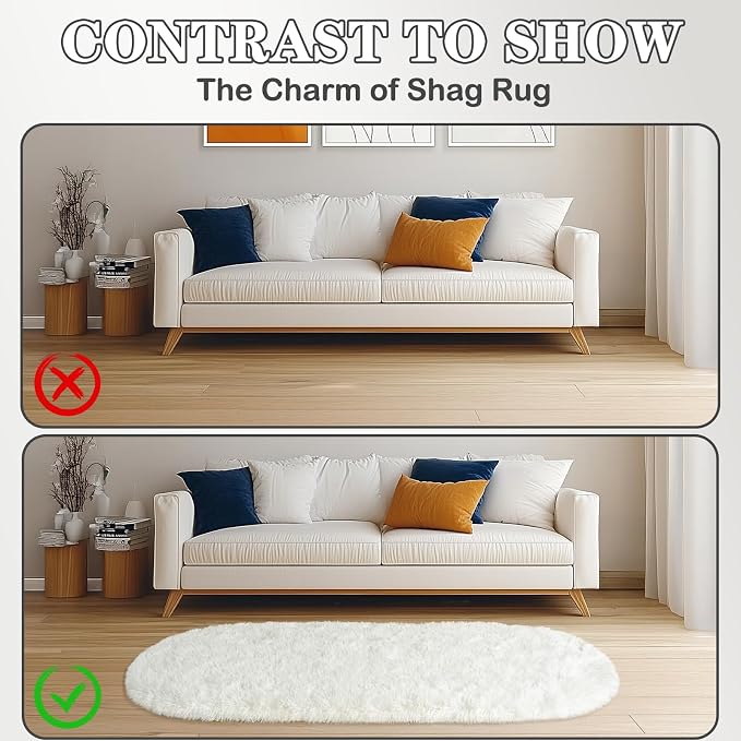 Soft Fluffy Area Rug for Bedroom, Cream White Fuzzy Shaggy Oval Throw Rugs for - Image 8