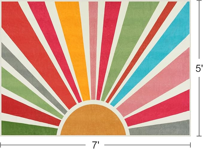 STARUIA Kids Rug 5'x7', Boho Washable Rainbow Nursery Rug, Non-Slip Soft Carpet - Image 2