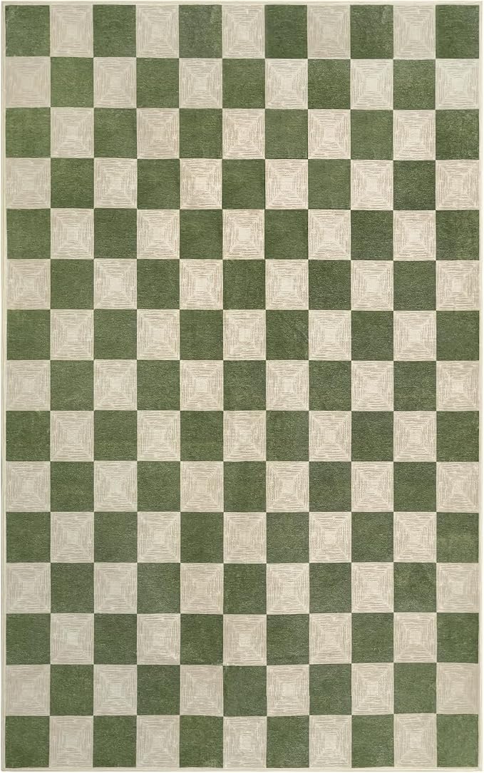 5x8 Checkered Washable Area Rug, Non-Slip Farmhouse Checkerboard Carpet - Image 9