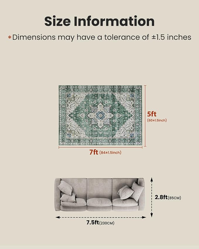 AMADA HOMEFURNISHING 5x7 Area Rugs, Washable Living Room Rug Low-Profile - Image 2